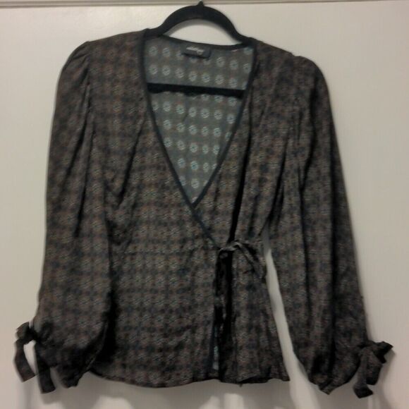 Ottod'Ame Anthropologie Antibes Wrap Top Brown Blouse Tip Size 10 - Picture 6 of 12